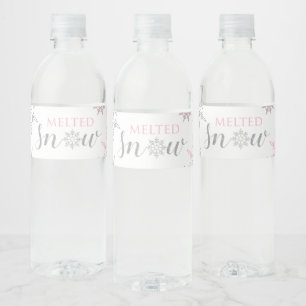 Winter Onederland Gesmolten Sneeuw Roze Zilver Waterfles Etiket