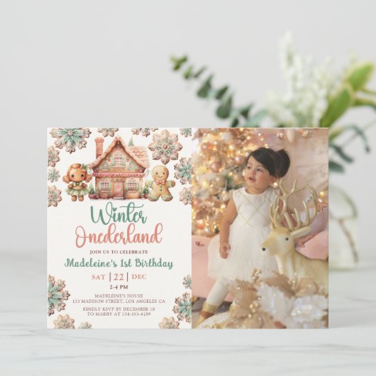 Winter Onederland Gingerbread Kerstdag Kaart (Staand voorkant)