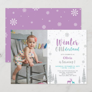 Winter Onederland, Girl 1e Foto Birthday Kaart
