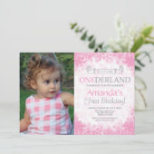 Winter Onederland Girl 1e verjaardag Foto Kaart (Staand voorkant)