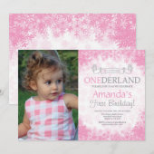 Winter Onederland Girl 1e verjaardag Foto Kaart (Voorkant / Achterkant)