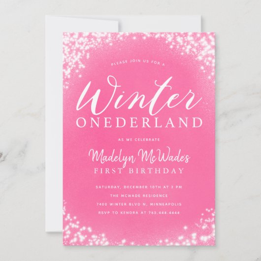 Winter Onederland Girl 1e verjaardag Kaart (Voorkant)