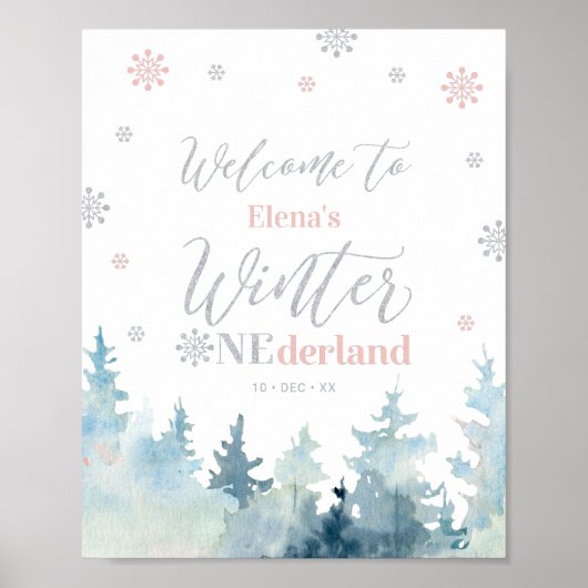 Winter onederland Girl 1e verjaardag Poster (Voorkant)