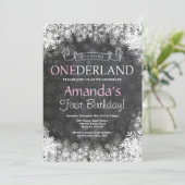 Winter Onederland Girl 1e verjaardag Uitnodiging (Staand voorkant)