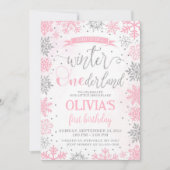 Winter Onederland Girl 1e verjaardag Uitnodiging (Voorkant)