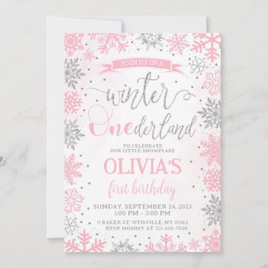 Winter Onederland Girl 1e verjaardag Uitnodiging (Voorkant)