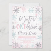 Winter ONEderland Girl 1st Birthday Invitation Kaart (Voorkant)