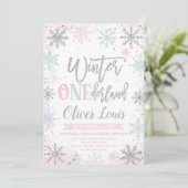 Winter ONEderland Girl 1st Birthday Invitation Kaart (Staand voorkant)