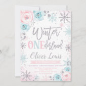 Winter ONEderland Girl 1st Birthday Invitation Kaart (Voorkant)