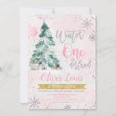 Winter ONEderland Girl 1st Birthday Invitation Kaart (Voorkant)