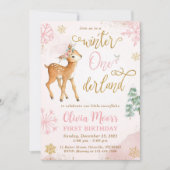 Winter ONEderland Girl 1st Birthday Invitation Kaart (Voorkant)