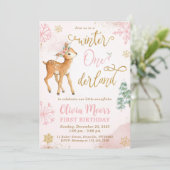 Winter ONEderland Girl 1st Birthday Invitation Kaart (Staand voorkant)