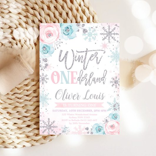 Winter ONEderland Girl 1st Birthday Invitation Kaart