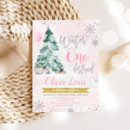Winter ONEderland Girl 1st Birthday Invitation Kaart