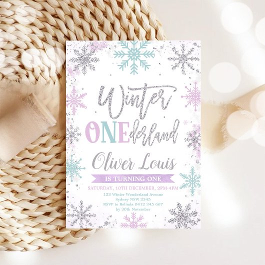 Winter ONEderland Girl 1st Birthday Invitation Kaart