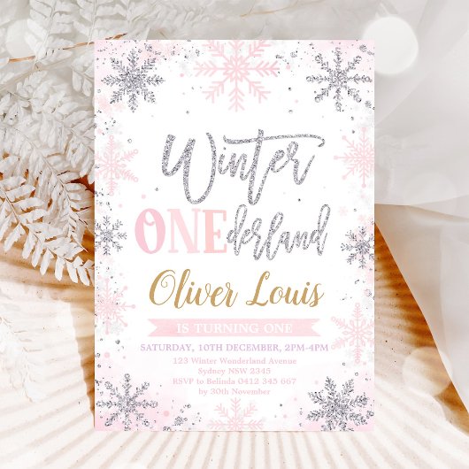Winter ONEderland Girl 1st Birthday Invitation Kaart