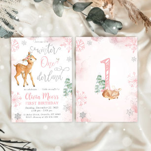 Winter ONEderland Girl 1st Birthday Invitation Kaart