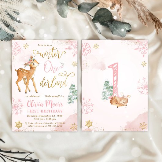 Winter ONEderland Girl 1st Birthday Invitation Kaart