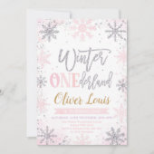 Winter ONEderland Girl 1st Birthday Invitation Kaart (Voorkant)