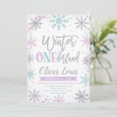 Winter ONEderland Girl 1st Birthday Invitation Kaart (Staand voorkant)