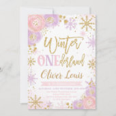 Winter ONEderland Girl 1st Birthday Invitation Kaart (Voorkant)