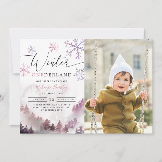 Winter ONEderland Girl 1st Birthday Kaart (Voorkant)