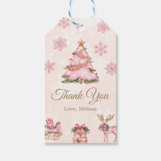Winter Onederland Girl 1st Birthday Pink Snowflake Cadeaulabel (Voorkant)