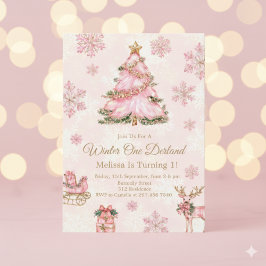 Winter Onederland Girl 1st Birthday Pink Snowflake Kaart