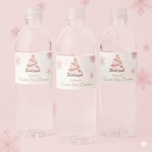Winter Onederland Girl 1st Birthday Waterfles Etiket