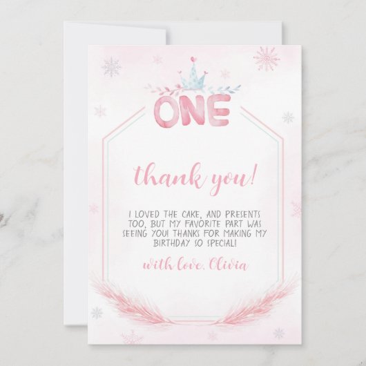 Winter Onederland Girl Birthday Hartelijk dank Kaart (Voorkant)