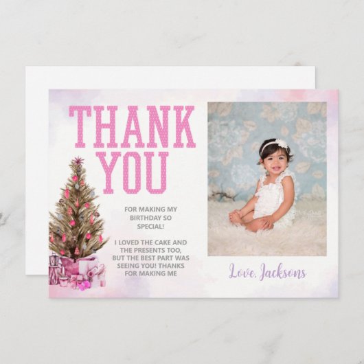 Winter Onederland Girl Birthday Hartelijk dank Kaart (Voorkant / Achterkant)