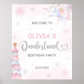 Winter Onederland Girl Birthday Welkomstteken Poster (Voorkant)
