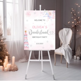 Winter Onederland Girl Birthday Welkomstteken Poster
