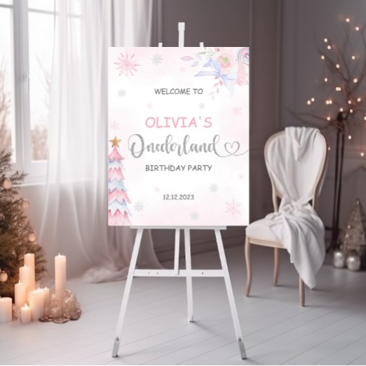 Winter Onederland Girl Birthday Welkomstteken Poster