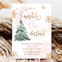 Winter Onederland Girl Pink Gold 1e verjaardag Inv