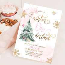 Winter Onederland Girl Pink Gold 1e verjaardag