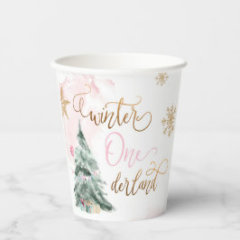 Winter Onederland Girl Pink Gold 1e verjaardag Papieren Bekers
