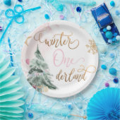 Winter Onederland Girl Pink Gold 1e verjaardag Papieren Bordje (Feest)