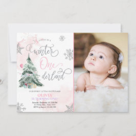 Winter Onederland Girl Pink Winter 1e verjaardag Kaart