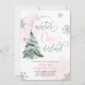 Winter Onederland Girl Pink Winter 1e verjaardag Kaart (Voorkant)