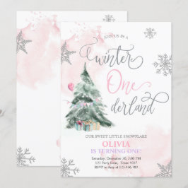 Winter Onederland Girl Pink Winter 1e verjaardag Kaart
