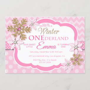 Winter ONEderland Girls First Birthday Invitation Kaart