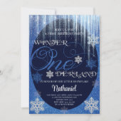 Winter ONEderland Glitter Blue 1st Birthday Kaart (Voorkant)