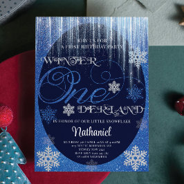 Winter ONEderland Glitter Blue 1st Birthday Kaart