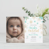 Winter onederland glitter sneeuwvlok foto verjaard kaart (Staand voorkant)