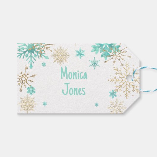 Winter onederland glitter sneeuwvlokken verjaardag cadeaulabel (Voorkant (Horizontaal))