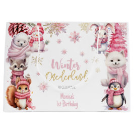 Winter onederland glitter sneeuwvlokken verjaardag groot cadeauzakje