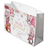 Winter onederland glitter sneeuwvlokken verjaardag groot cadeauzakje (Achterkant Gekanteld)