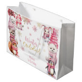 Winter onederland glitter sneeuwvlokken verjaardag groot cadeauzakje (Voorkant Gekanteld)