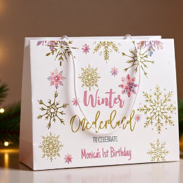 Winter onederland glitter sneeuwvlokken verjaardag groot cadeauzakje